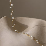 16" Big & Small White Pearl Beads Twist Double-Layer Rosary Necklace, Stainless Steel Bridesmaid Jewelry Necklace AL1056