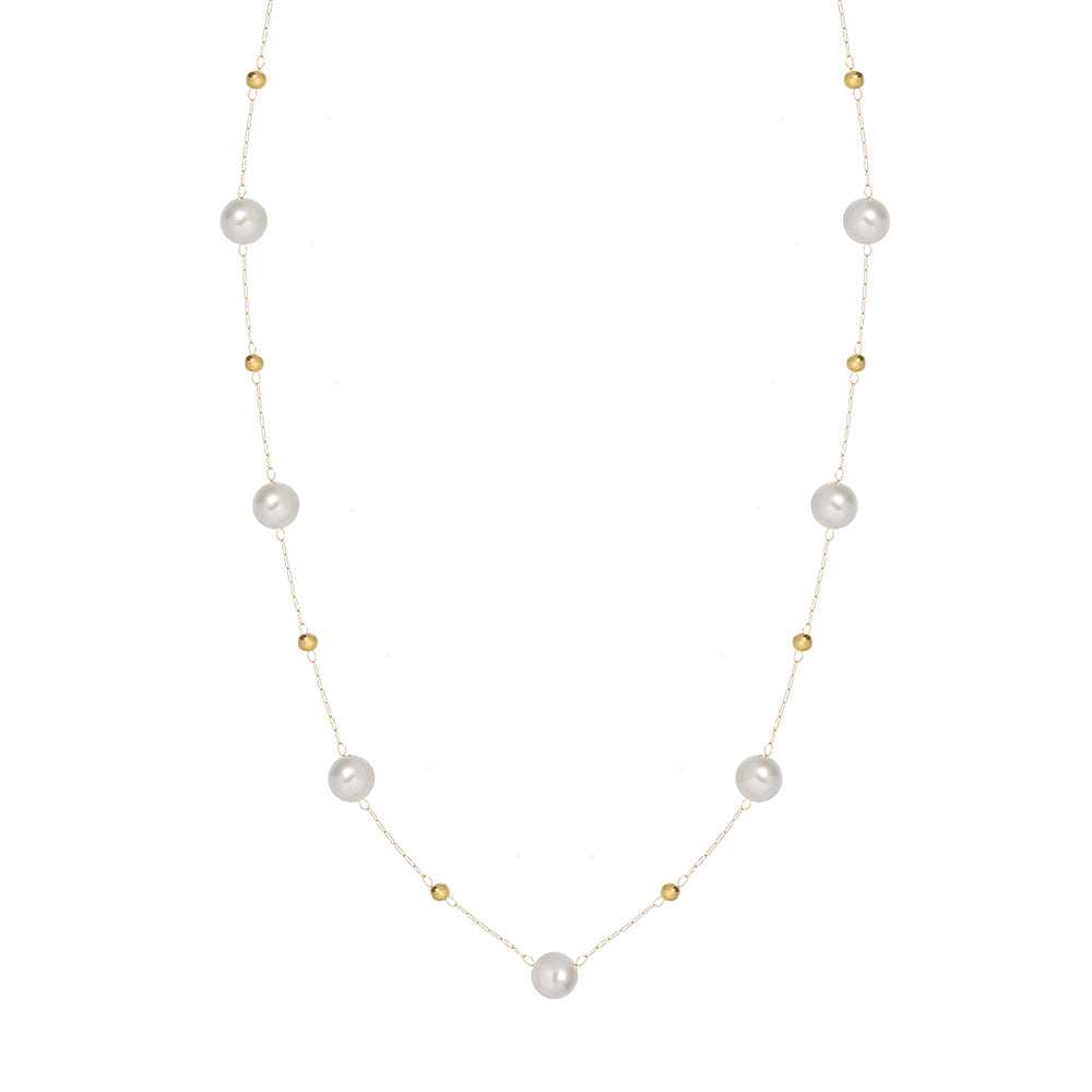 Pretty White Pearl Beads & Gold Beads Choker Necklace, Stainless Steel Pearl Jewelry Necklace AL1057