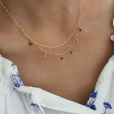 Vintage Blue Miyuki Beads Sacked Necklace, Titanium Stainless Steel Plated 18K Gold Necklace AL1058