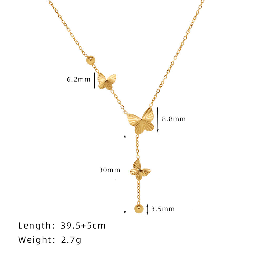 Origami Butterfly Fringe Beautiful Small Radial Gold Plated Necklace, Titanium Stainless Steel Necklace AL1059