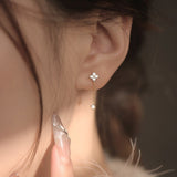 Four Leaf Clover Tassel CZ Studs Zircon Earring, S925 Sterling Silver Post, Fashion Dangle Earrings AL1060