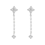 Four Leaf Clover Tassel CZ Studs Zircon Earring, S925 Sterling Silver Post, Fashion Dangle Earrings AL1060