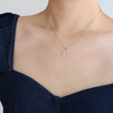 16" Silver Zircon Cross With Small Cross Pendant Necklace, Titanium Steel CZ Micro Pave Cross Necklace AL1061