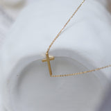 Gold Cross 16" Chain Necklace, Titanium Stainless Steel, Simple Cross Jewelry Necklace AL1062