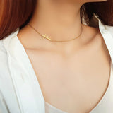 Gold Cross 16" Chain Necklace, Titanium Stainless Steel, Simple Cross Jewelry Necklace AL1062