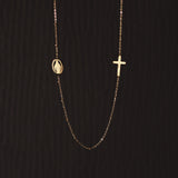 Gold Cross With Virgin Mary Coin 16" Chain Necklace, Titanium Steel Jewelry Necklace AL1063