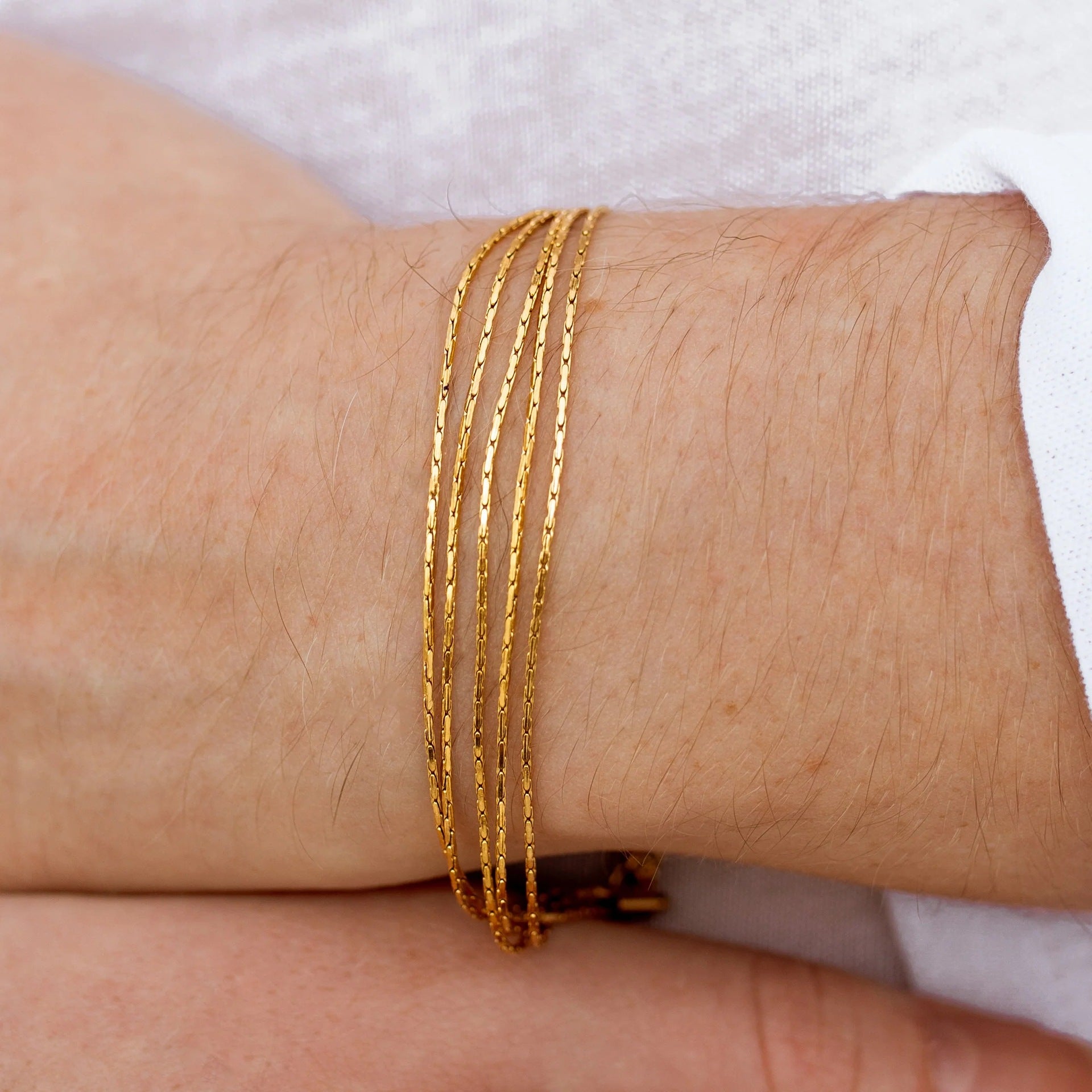 Multi-Layers Skinny Gold Chain Bracelet, Titanium Stainless Steel, Simple Jewelry Stacked Bracelet AL1070