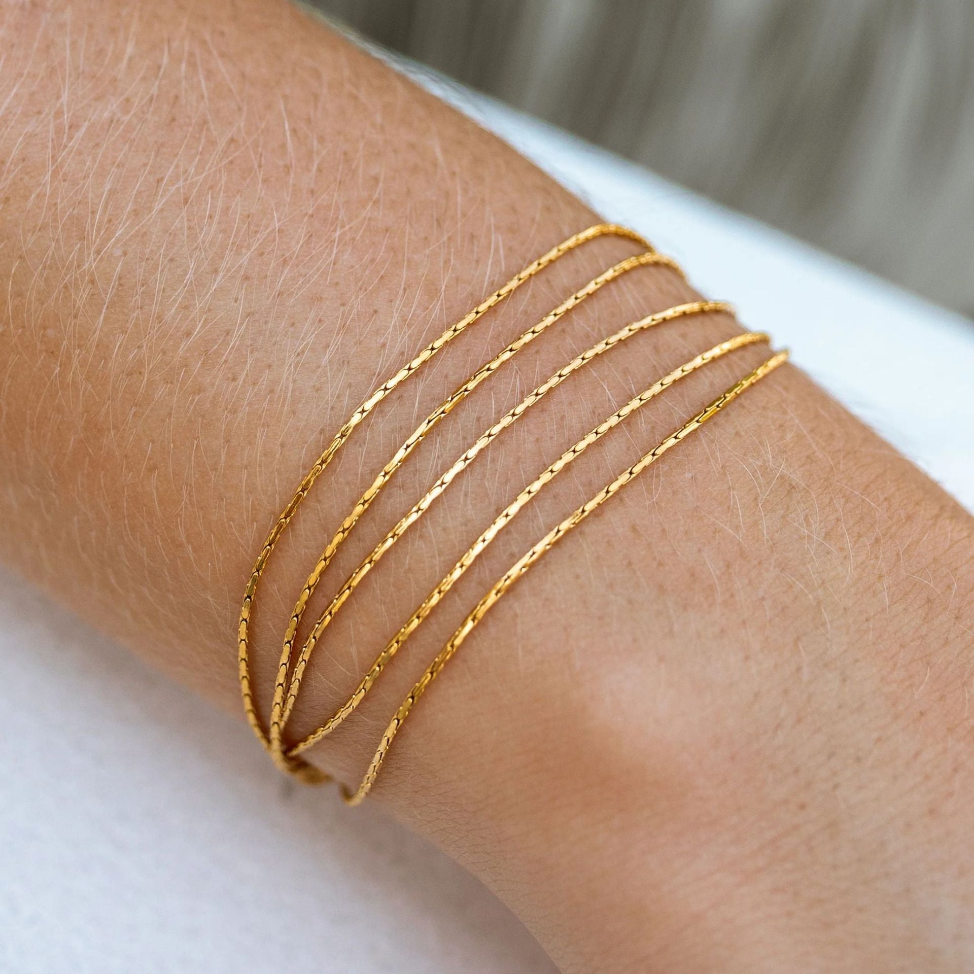 Multi-Layers Skinny Gold Chain Bracelet, Titanium Stainless Steel, Simple Jewelry Stacked Bracelet AL1070