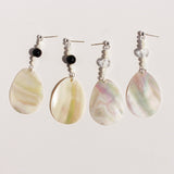 Boho Silver Natural White Shell Long Drop Earrings, 925 Silver Post, Black Agate Jewelry Earring AL1071