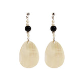 Boho Silver Natural White Shell Long Drop Earrings, 925 Silver Post, Black Agate Jewelry Earring AL1071