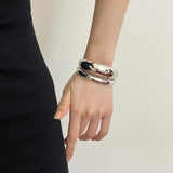 Gold Plated Irregular Smooth Open Bangle Bracelet, Double-Layer Wide Band Bracelet Cuff AL1072