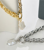 Exaggerated Braided Thick Gold Chain with Baroque Natural Freshwater Pearl Pendant Necklace AL1073