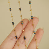 Starry Sky Blue Miyuki & Gold Beads Necklace/Bracelet, Vintage Style Jewelry, Titanium Stainless Steel Necklace AL1075