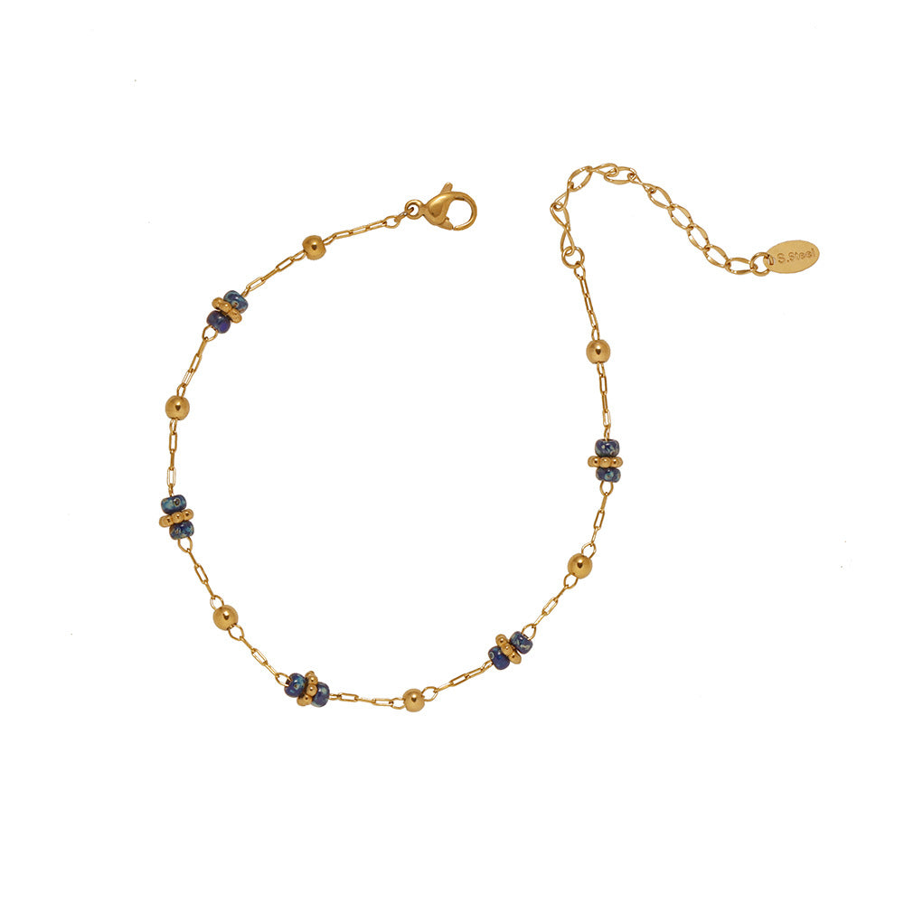 Starry Sky Blue Miyuki & Gold Beads Necklace/Bracelet, Vintage Style Jewelry, Titanium Stainless Steel Necklace AL1075