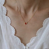 Dainty Irregular Red Aacrylic Heart Gold Pendant Necklace, Titanium Steel Waterproof Jewelry Necklace AL1086