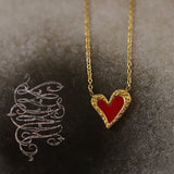 Dainty Irregular Red Aacrylic Heart Gold Pendant Necklace, Titanium Steel Waterproof Jewelry Necklace AL1086