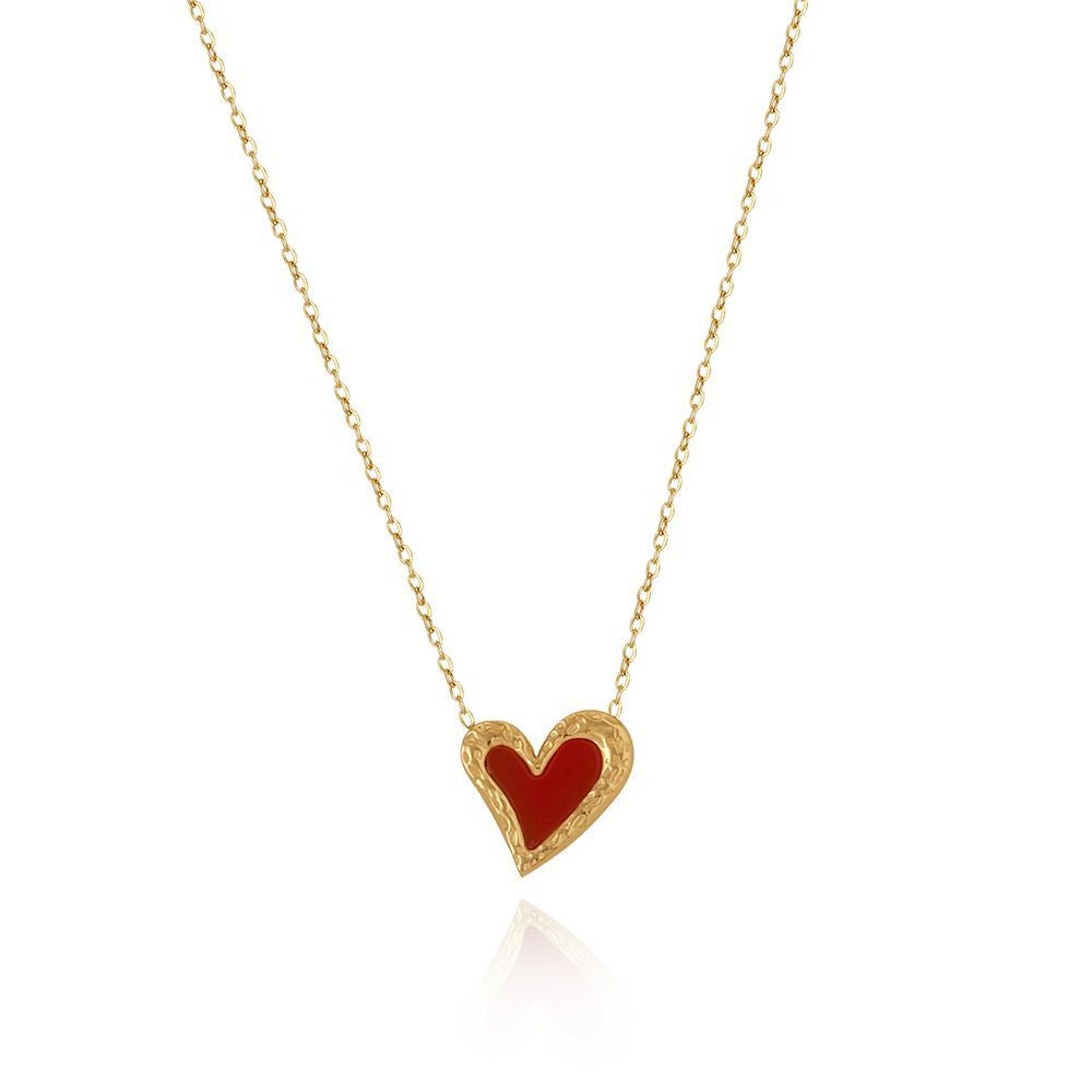 Dainty Irregular Red Aacrylic Heart Gold Pendant Necklace, Titanium Steel Waterproof Jewelry Necklace AL1086