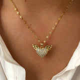 Dainty Gold Full Zircon Virgin Mary Pendant Stainless Steel Necklace, CZ Heart Love Angel Wing Necklace Jewelry AL1088