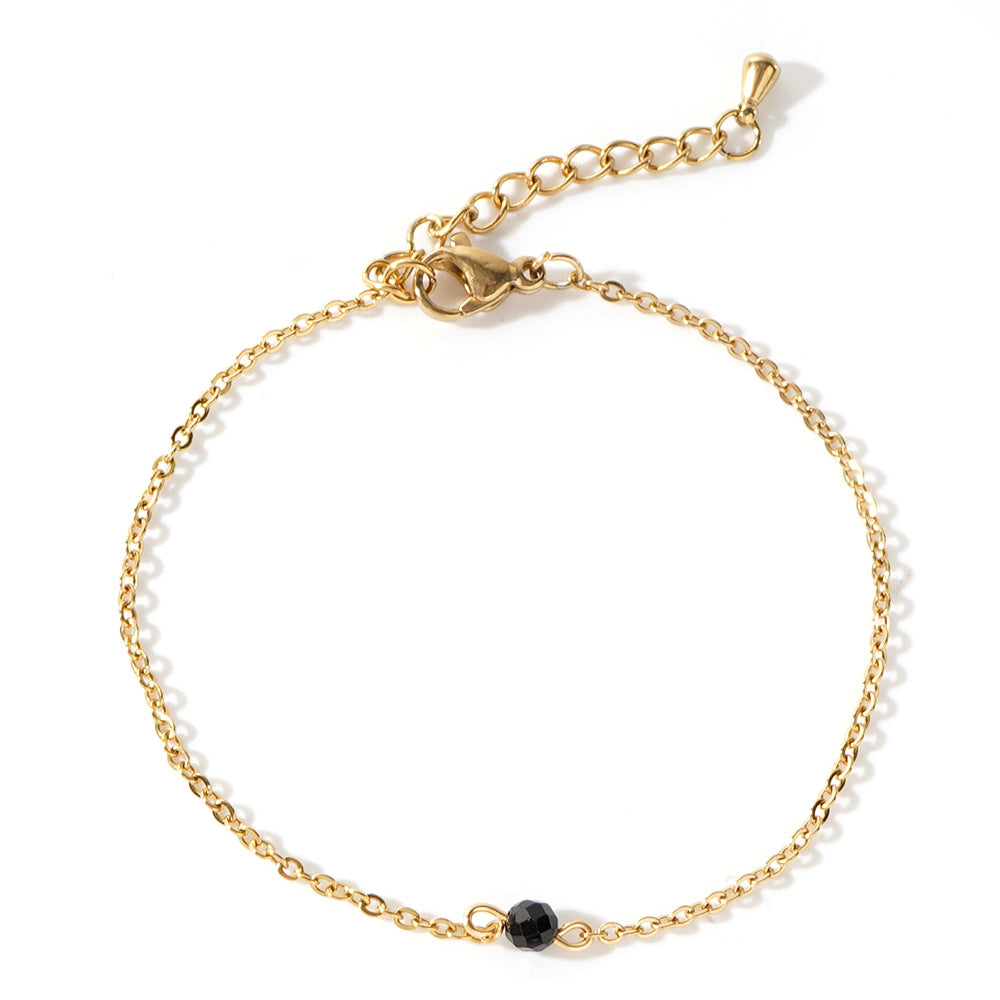 Black Agate Faceted Bead Gold Chain Bracelet AL1090