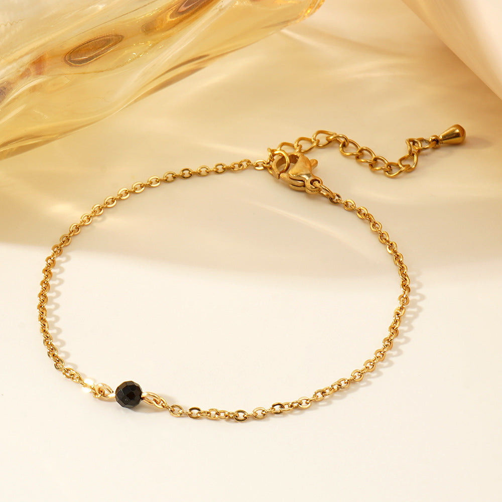 Black Agate Faceted Bead Gold Chain Bracelet AL1090