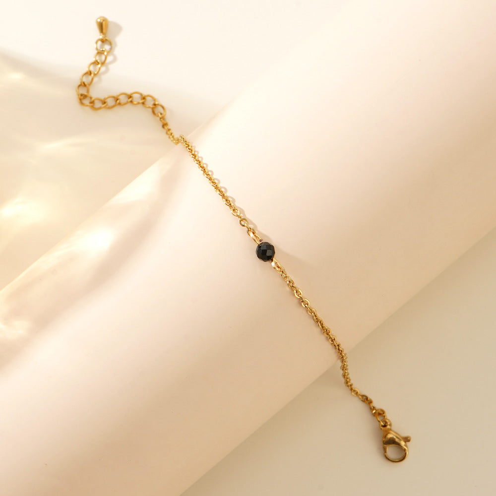 Black Agate Faceted Bead Gold Chain Bracelet AL1090