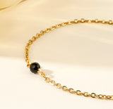 Black Agate Faceted Bead Gold Chain Bracelet AL1090