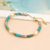 Blue Stone Heishi Beaded Bracelet Freshwater Pearls Beach Jewelry Bracelet AL1091