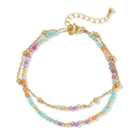 Bohemian Rainbow Natural Stone Faceted Beaded Double Layer Bracelet, Handmade Boho Jewelry AL1092