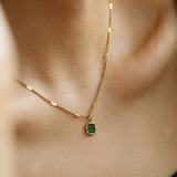 16" Gold Square Malachite Lace Edge Pendant Necklace, Titanium Steel Simple Jewelry Necklace AL1094