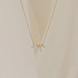 16" Dainty S925 Sterling Silver Four-Leaf CZ Necklace Zircon Leaf Necklace AL1096