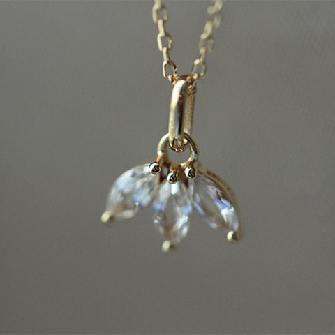 16.5" Dainty S925 Sterling Silver Three-Leaf CZ Pendant Necklace Zircon Leaf Necklace AL1097