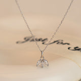 16.5" Dainty S925 Sterling Silver Three-Leaf CZ Pendant Necklace Zircon Leaf Necklace AL1097