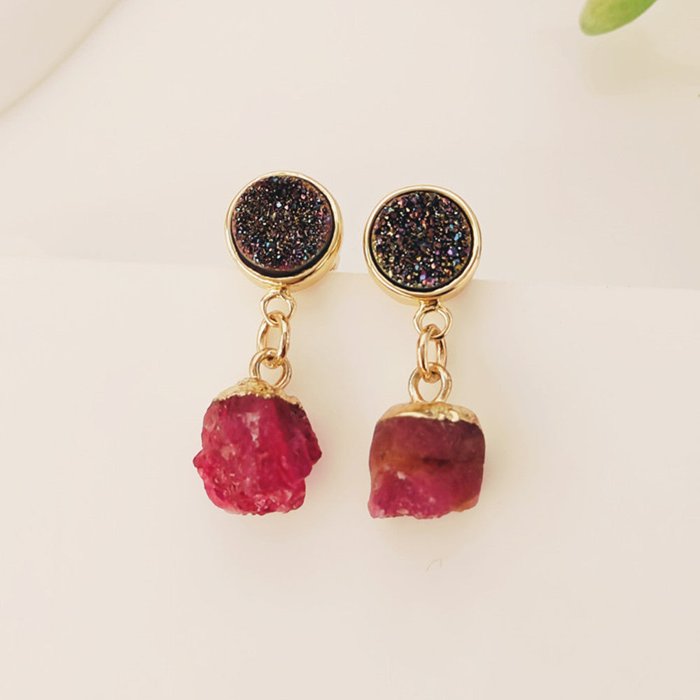 Custom Birthstone & Titanium Agate Druzy Stud Earrings, Gold Plated Raw Gemstone Crystals Personalized Jewelry Earrings AL1102