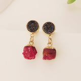 Titanium Druzy & Raw Gemstone Gold Stud Earrings, Birthstone Crystals Earrings, Boho Jewelry Gift For Women AL1102