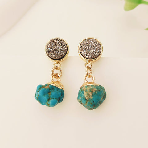 Raw Gemstone Titanium Druzy Crystal Earring Studs, Birthstones Earrings, Personalization Boho Jewelry Earrings AL1102