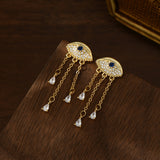 Fashion Gold CZ Micro Pave Evil Eye Tears Tassel Stud Earrings, S925 Silver Post, Boho Jewelry AL1103