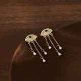 Fashion Gold CZ Micro Pave Evil Eye Tears Tassel Stud Earrings, S925 Silver Post, Boho Jewelry AL1103