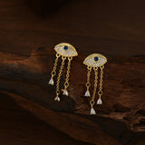 Fashion Gold CZ Micro Pave Evil Eye Tears Tassel Stud Earrings, S925 Silver Post, Boho Jewelry AL1103