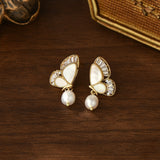 Baroque Freshwater Pearl White Shell Butterfly CZ Micro Pave Dangle Stud Earrings, S925 Silver Post, Boho Jewelry AL1105