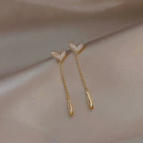 Gold CZ Micro Pave Heart Tassel Drop Dangle Stud Earrings, S925 Silver Post, Lady Fashion Jewelry AL1106