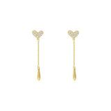 Gold CZ Micro Pave Heart Tassel Drop Dangle Stud Earrings, S925 Silver Post, Lady Fashion Jewelry AL1106