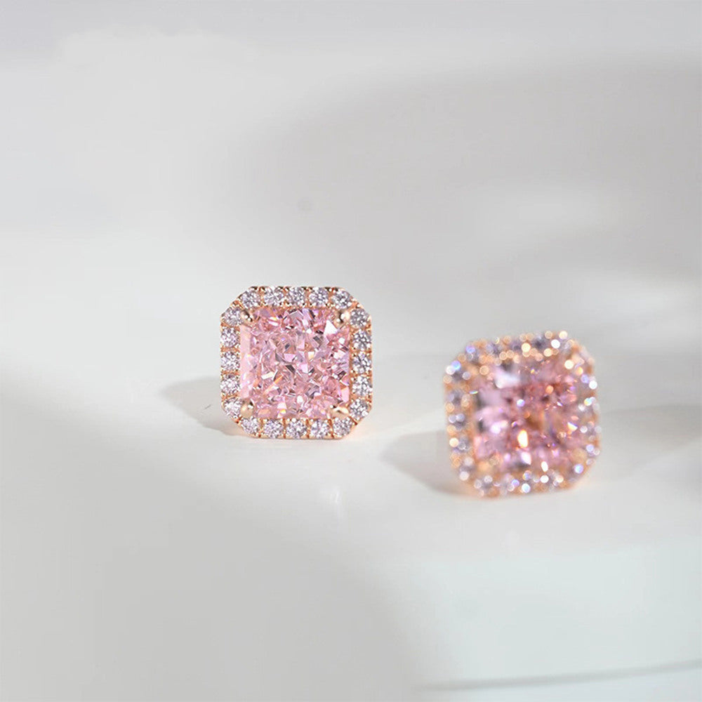 Geometric Sugar Cube Zircon Stud Earrings CZ Micro Pave Studs, S925 Silver Post, Fashion Simple Jewelry AL1107