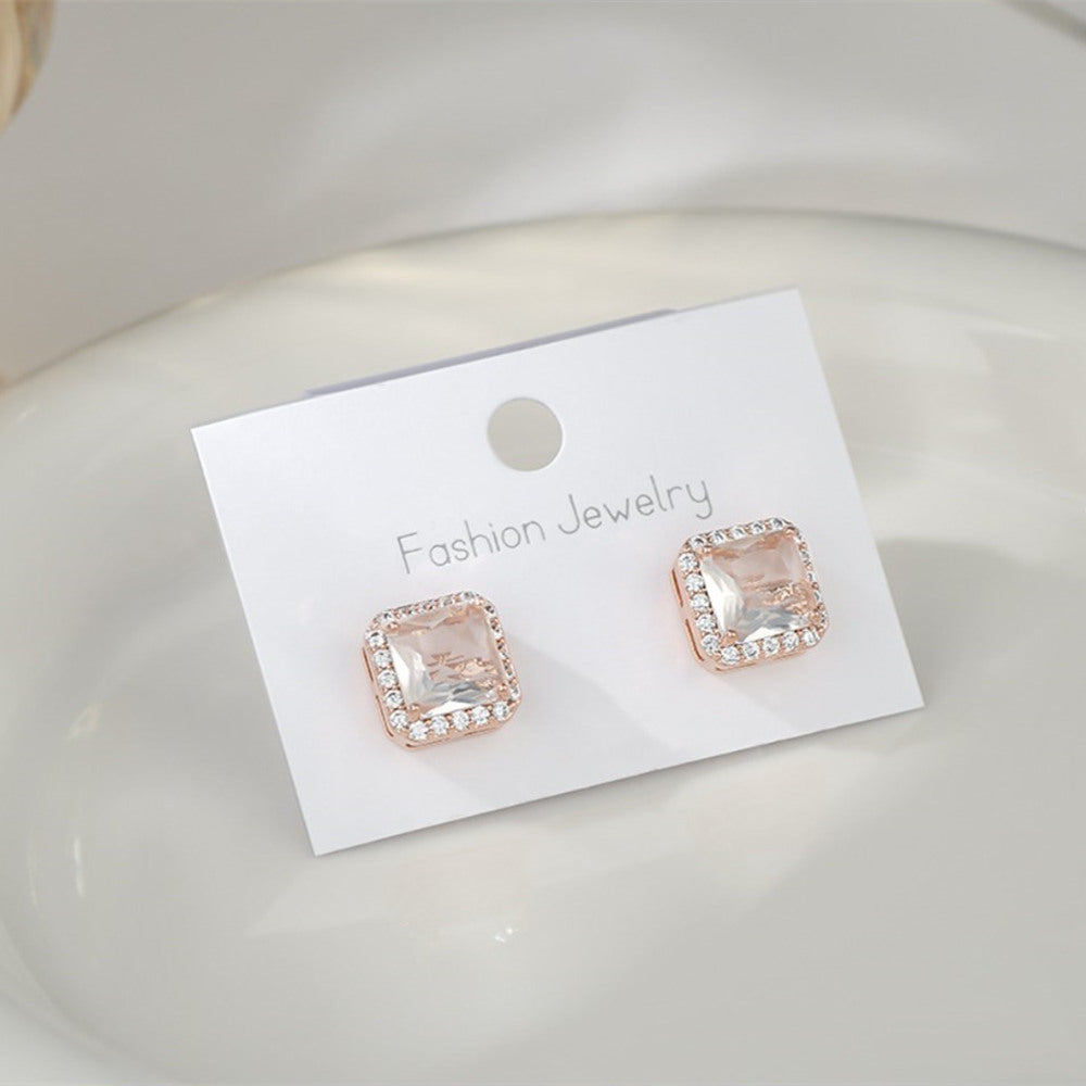 Geometric Sugar Cube Zircon Stud Earrings CZ Micro Pave Studs, S925 Silver Post, Fashion Simple Jewelry AL1107