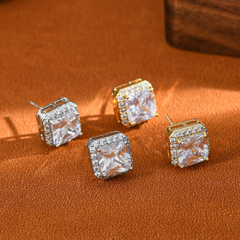 Geometric Sugar Cube Zircon Stud Earrings CZ Micro Pave Studs, S925 Silver Post, Fashion Simple Jewelry AL1107