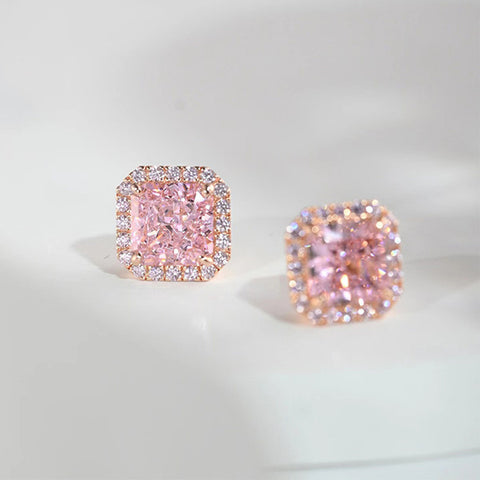 Geometric Sugar Cube Zircon Stud Earrings CZ Micro Pave Studs, S925 Silver Post, Fashion Simple Jewelry AL1107