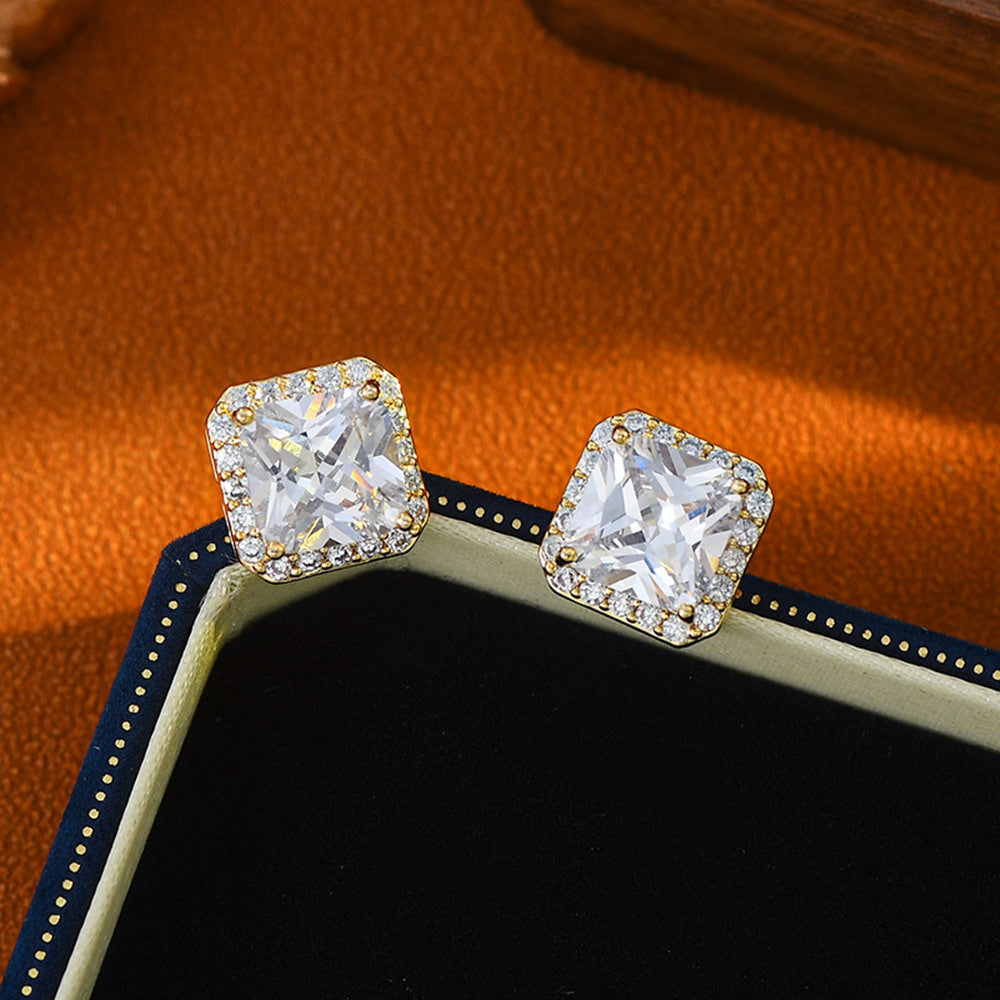 Geometric Sugar Cube Zircon Stud Earrings CZ Micro Pave Studs, S925 Silver Post, Fashion Simple Jewelry AL1107