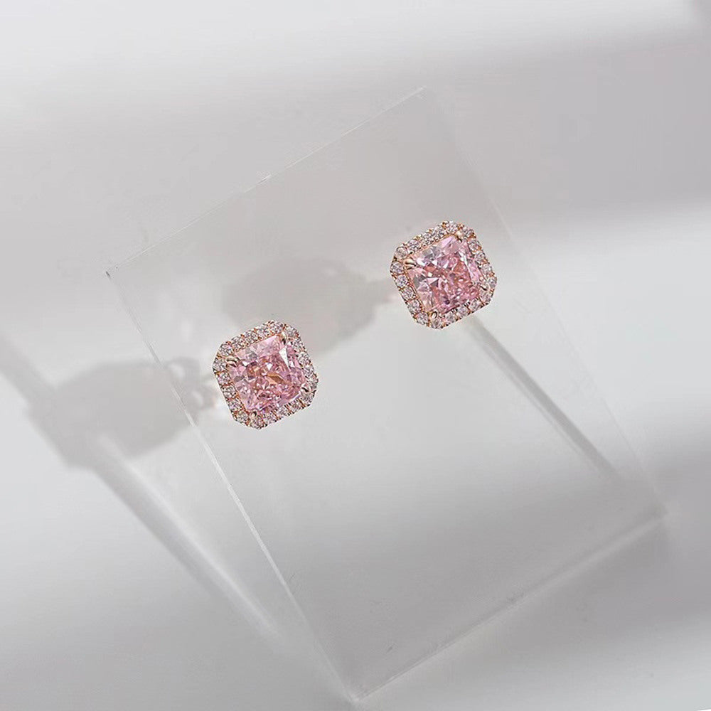 Geometric Sugar Cube Zircon Stud Earrings CZ Micro Pave Studs, S925 Silver Post, Fashion Simple Jewelry AL1107