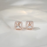 Geometric Sugar Cube Zircon Stud Earrings CZ Micro Pave Studs, S925 Silver Post, Fashion Simple Jewelry AL1107