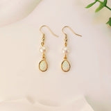 Gold Teardrop White Opal Freshwater Pearl Dangle Earrings, Lady Fashion Jewelry AL1108