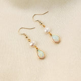 Gold Teardrop White Opal Freshwater Pearl Dangle Earrings, Lady Fashion Jewelry AL1108